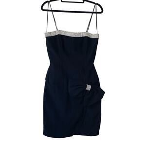 Vintage Julie Duroche Cache Black Strapless Rhinestone Bow Dress 6 fits like XS